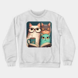 Happy Cat Coffee Reading Book, Catpuccino - Cat Lover Crewneck Sweatshirt